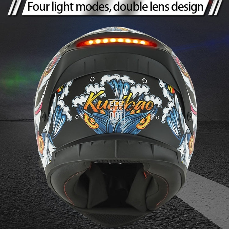 KUQIBAO Motorcycle Dual Lens Anti-Fog Helmet With LED Light, Size: XL(White Wake Lion) - Helmets by KUQIBAO | Online Shopping UK | buy2fix