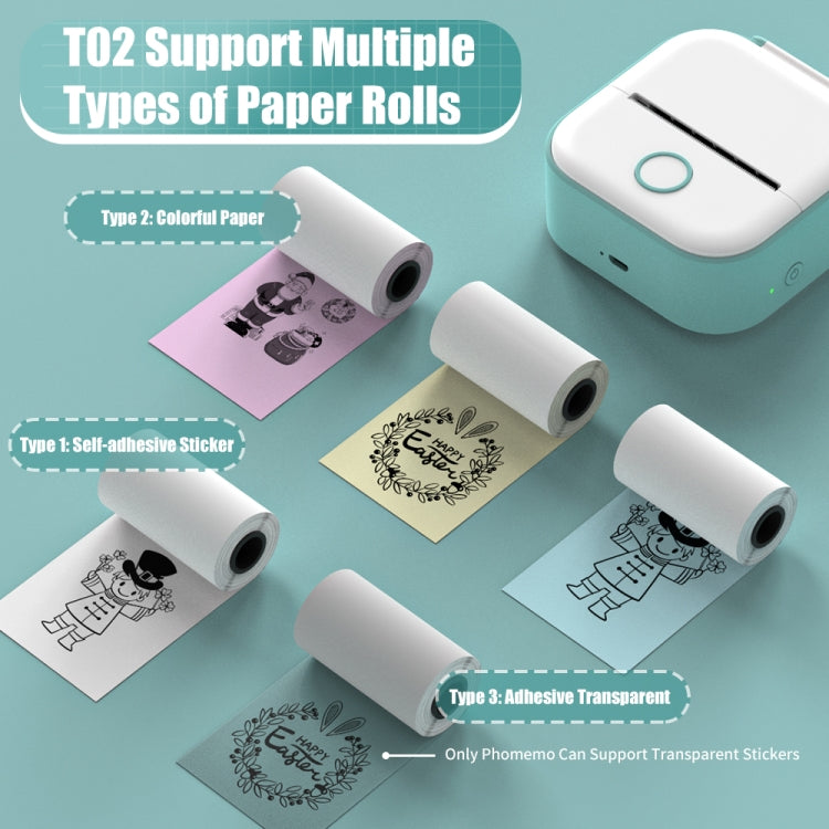 Phomemo T02 Standard Error Mini Pocket Small Portable Bluetooth Phone Photo Label Thermal Printer(White Green) - Printer by Phomemo | Online Shopping UK | buy2fix