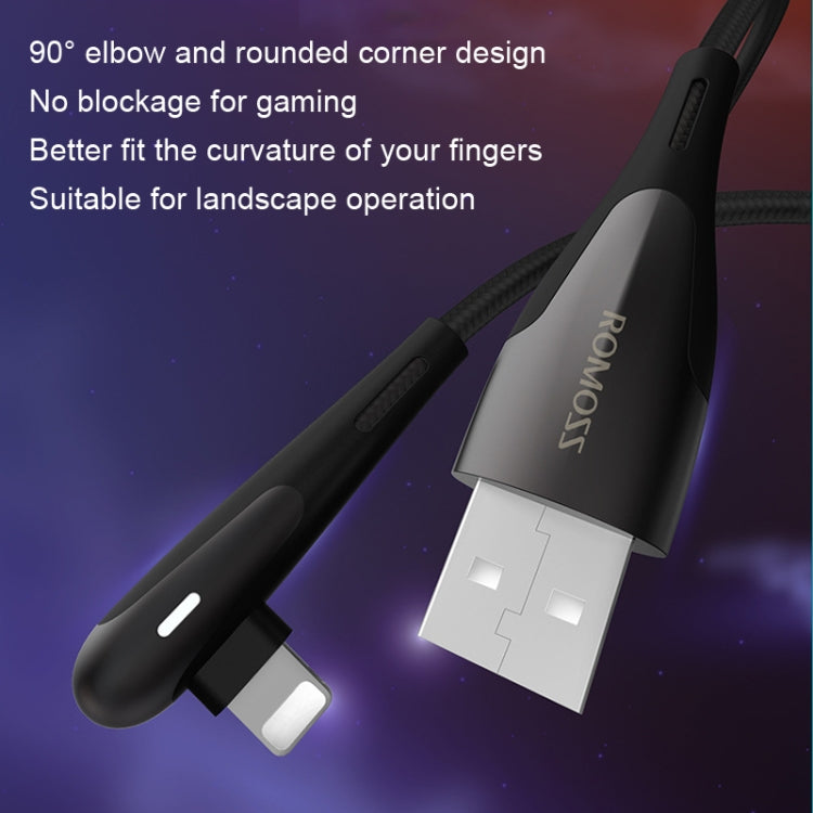 ROMOSS CB12C USB To 8 Pin Elbow With Light 2.4A Fast Charge Data Cable, Size: 1.2m(Black) - Normal Style Cable by ROMOSS | Online Shopping UK | buy2fix