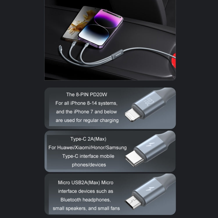 ROMOSS CB263N 1.5m PD20W Car Mobile Phone 3 In 1 TYPE-C Fast Charging Data Cable(Black) - Micro USB Cable by ROMOSS | Online Shopping UK | buy2fix