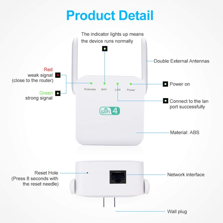 2.4G 300M Wi-Fi Amplifier Long Range WiFi Repeater Wireless Signal Booster UK Plug Black - Broadband Amplifiers by buy2fix | Online Shopping UK | buy2fix