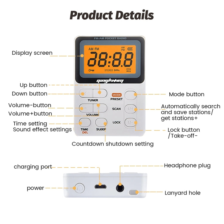 SH-01 LED Display Portable FM/AM Two-band Radio Special for Listening Tests, Style: US Version(White) - Radio Player by buy2fix | Online Shopping UK | buy2fix