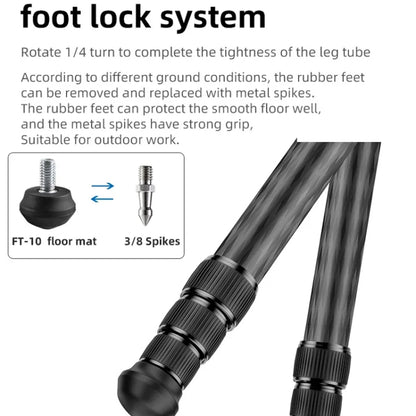 BEXIN RC254+LH-28 Carbon Fiber Portable Folding Tripod SLR Camera Low Gravity Center Gimbal Photography Bracket - Tripods by BEXIN | Online Shopping UK | buy2fix