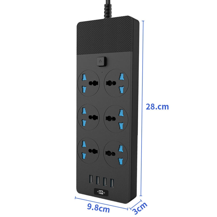 TB-T12 3000W 2m 4-USB Ports + 6-Jacks Multifunctional Flame-Retardant Socket With Switch(US Plug) - Extension Socket by buy2fix | Online Shopping UK | buy2fix