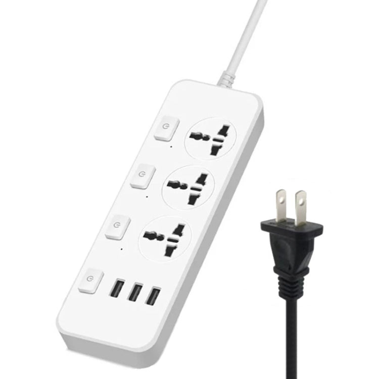 T14 2m 2500W 3 Plugs + 3-USB Ports Multifunctional Socket With Switch, Specification: US Plug (White) - Extension Socket by buy2fix | Online Shopping UK | buy2fix