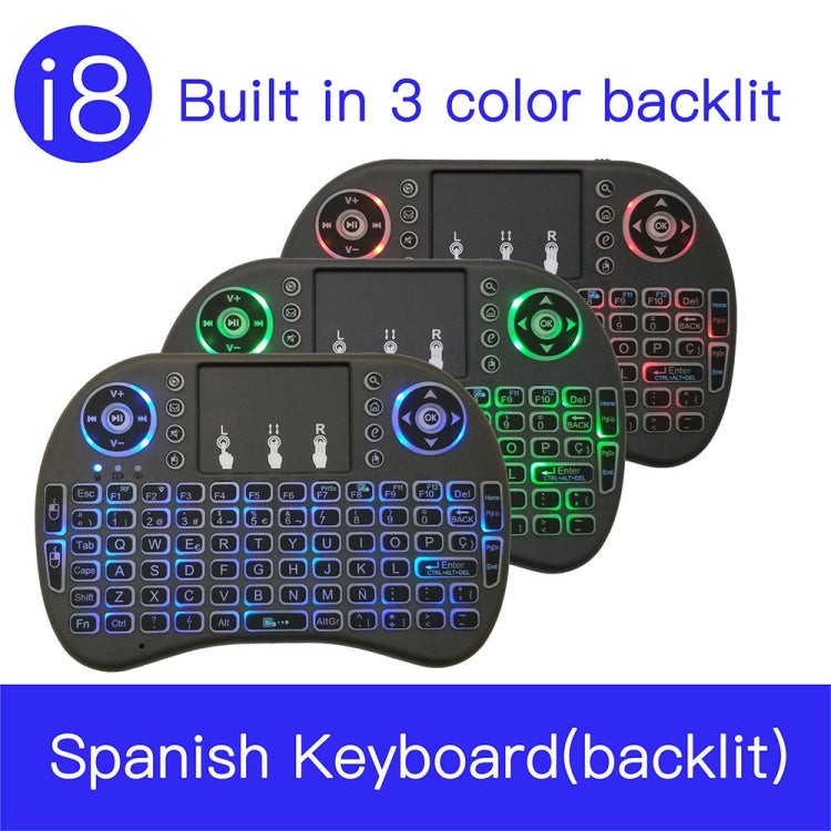 Support Language: Spanish i8 Air Mouse Wireless Backlight Keyboard with Touchpad for Android TV Box & Smart TV & PC Tablet & Xbox360 & PS3 & HTPC/IPTV - MINI PC Accessories & Gadgets by buy2fix | Online Shopping UK | buy2fix