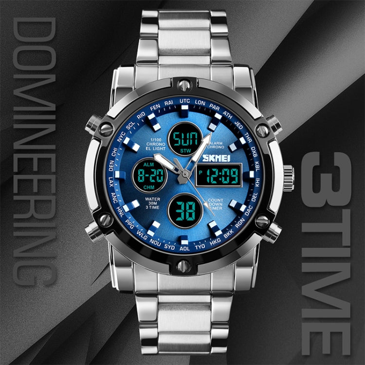 SKMEI 1389 Multifunctional Men Business Digital Watch 30m Waterproof Large Dial Wrist Watch with Stainless Steel Watchband (Silver+Black) - Metal Strap Watches by SKMEI | Online Shopping UK | buy2fix