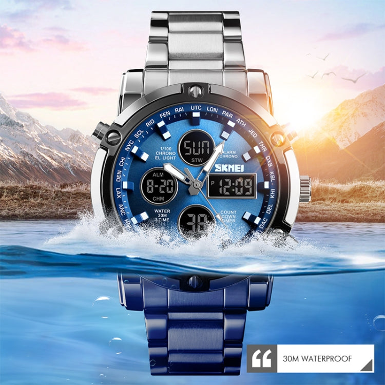 SKMEI 1389 Multifunctional Men Business Digital Watch 30m Waterproof Large Dial Wrist Watch with Stainless Steel Watchband (Silver+Black) - Metal Strap Watches by SKMEI | Online Shopping UK | buy2fix