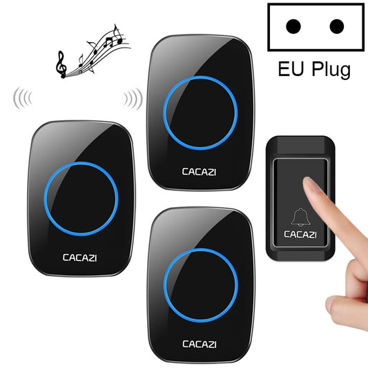 CACAZI A10G One Button Three Receivers Self-Powered Wireless Home Cordless Bell, EU Plug(Black) - Security by CACAZI | Online Shopping UK | buy2fix
